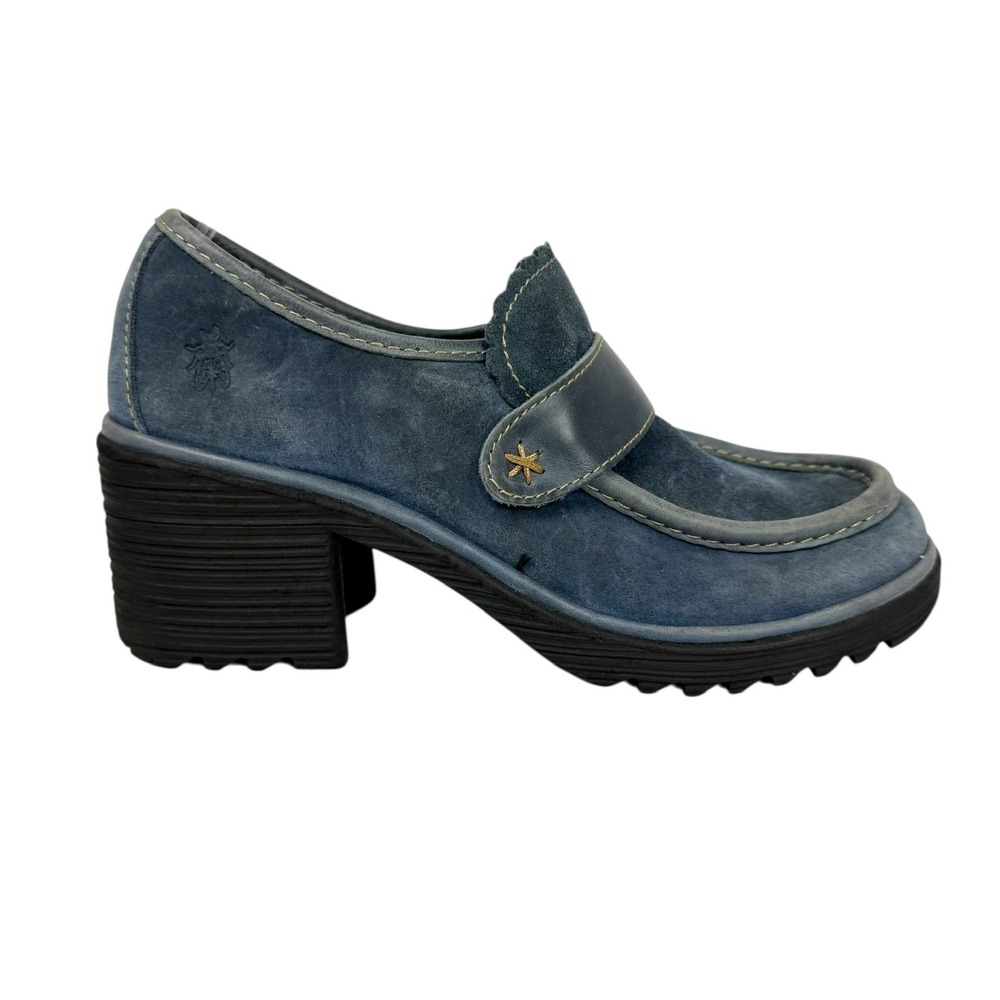 FLY London Blue Suede Loafers with Leather Trim Shoe Size 40 EU - Picture 2 of 10